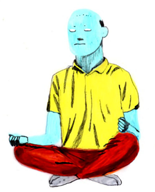 Ik vraag aan een maat wat hij doet terwijl hij aan het mediteren is.