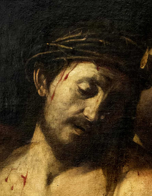 Een detail uit de vermoedelijke Caravaggio in Madrid