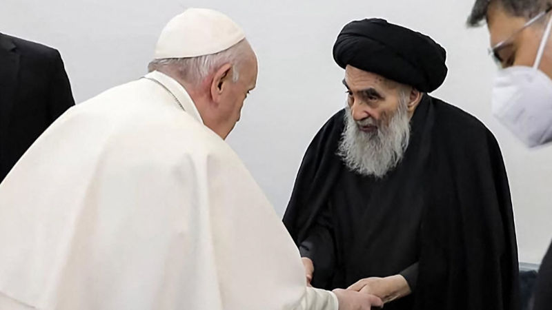 De paus bij groot-ayatollah al-Sistani